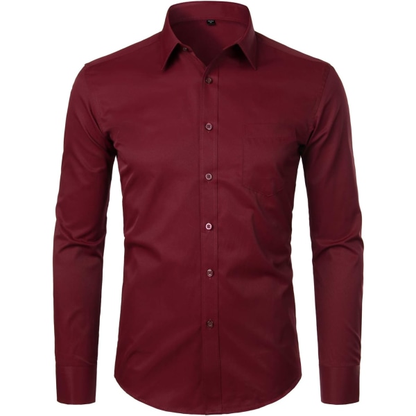 OYAA Långärmad herrskjorta Solid Slim Fit Casual Business Formella Button Up-skjortor med ficka Micro Twilled B XX-Large