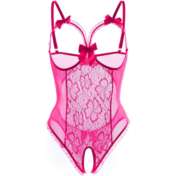 ureLove Damkläder Sexig Lingerie Öppen Kup Crotchless En-delad Teddy Lace Nattlinne Ros Röd X-Large(passar som US Large)