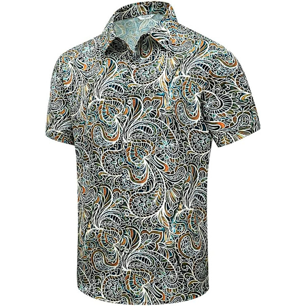 cki Hawaiian skjorta för män, unisex sommar strand casual kortärmad skjorta med knappar, tryckt palmskugga kläder paisley flerfärgad medium