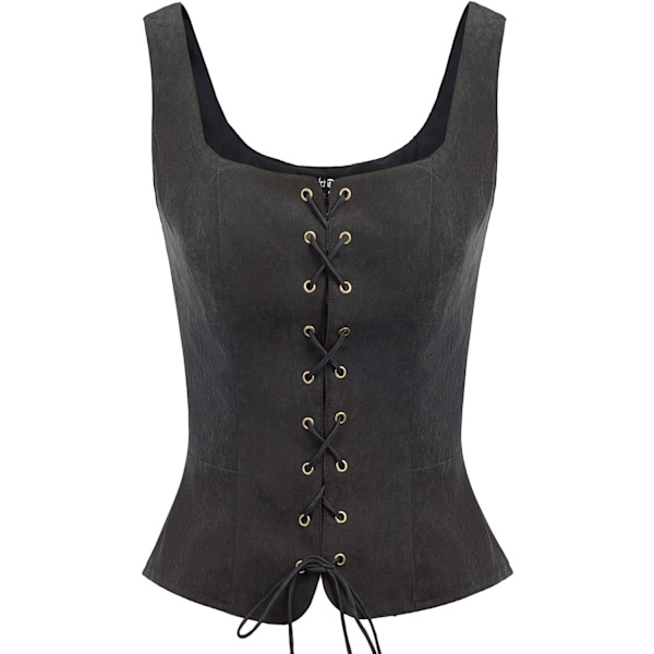 RLET DARKNESS Dam Renaissance Väst Cosplay Kostym Mocka Retro Snörning Väst Kappa Svart 3X-Large