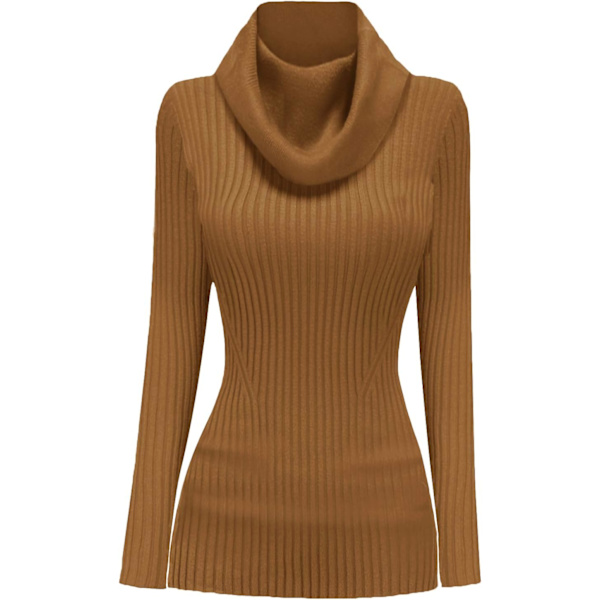 Kvinnors stretchiga krage stickad långärmad slim fit bodycon sexig tröja krage brun X-Large