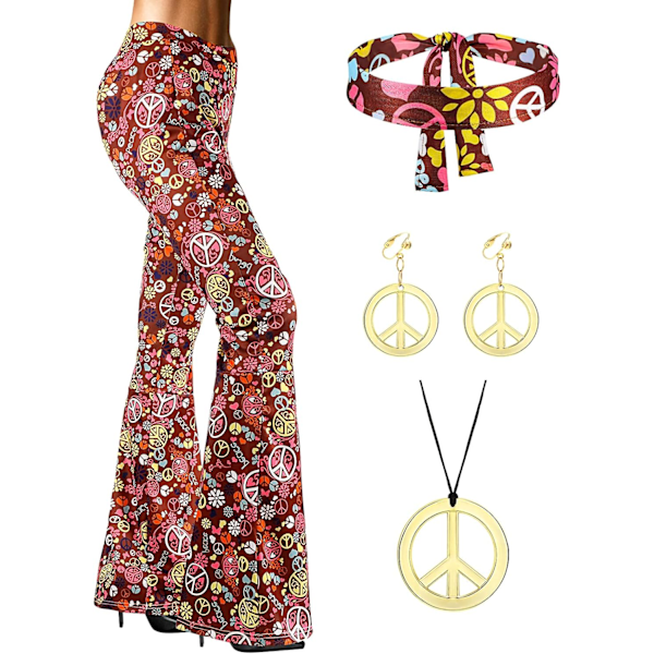 80-tals dam hippie-kostymset med utsvängda byxor för Halloween-cosplay  Medium