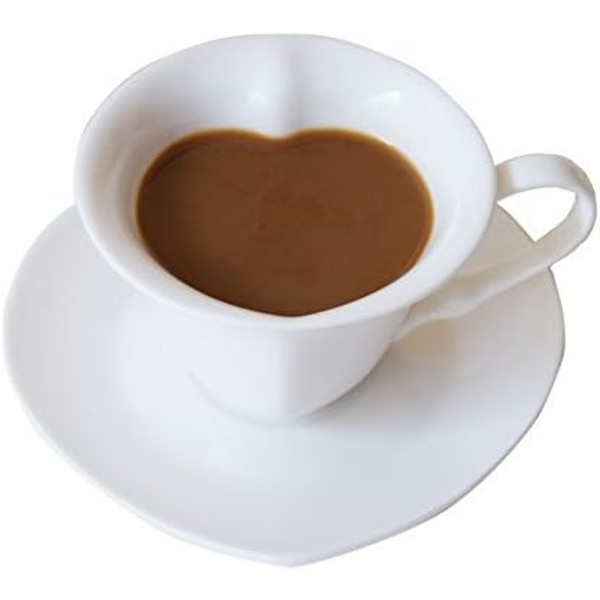acona Vit Keramisk Hjärtformad Kaffe Mugg Tekopp med Fat Set,100ml 100ml