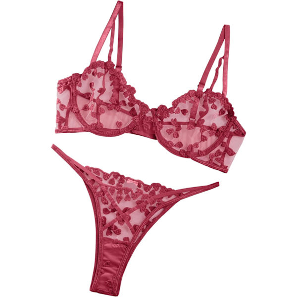 osy Sexig bygel söt genomskinlig Kawaii strumpeband bälte underkläder set behå och trosor 3 delar Bourgogne röd X-Small