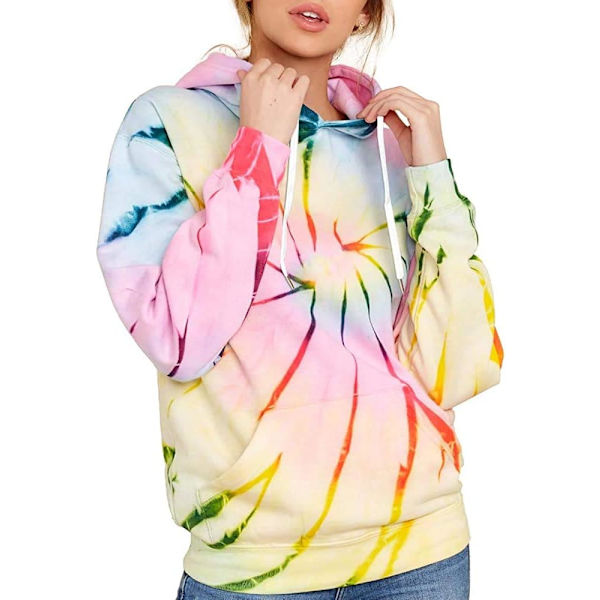 N Damhuvtröjor Dam Toppar Tie Dye Tryckt Sweatshirt Långärmad Pullover Lös Dragsko Huvtröja med Fickor