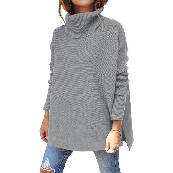 N Dam Turtleneck Oversized Tröjor Långärmad Spilt Hem Casual Asymmetrisk Pullover Stickade Varma Kläder för Vintern