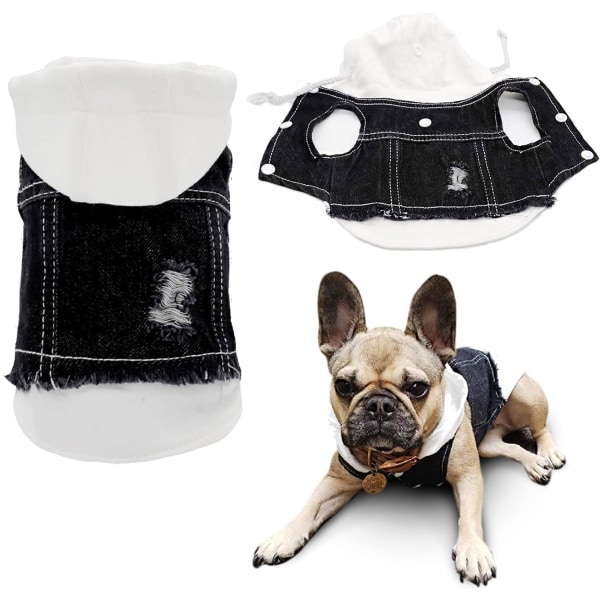 D Petkläder Hund Jeansjacka Cool Blå Denim Rock Liten Medelstor Hund Kavajslag Västar Klassiska Hoodies Valp Blå Vintage Var Svart-Vit XXL