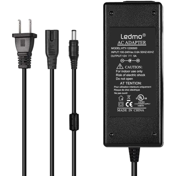 LMO Strömadapter Transformatorer LED Adapter 12V 5A 60 Watt Max för LED-remsa