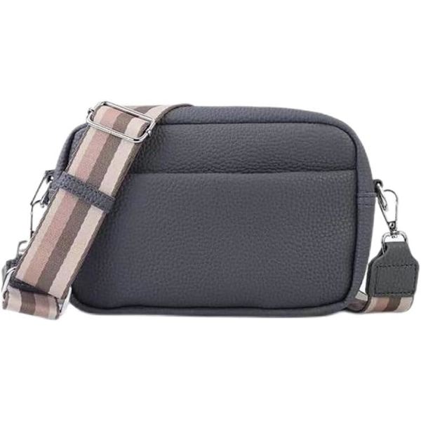 SED Crossbody-väska för kvinnor, liten äkta läder dam Cross-body väskor kameraväska avtagbar bred rem axelväska  01-mörkgrå