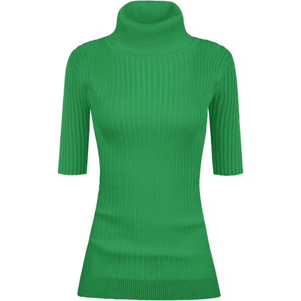 Kvinnors Turtleneck 1/2 Halv Ärm Hög Stretch Ribbstickad Åtsittande Tröja Grön Medium