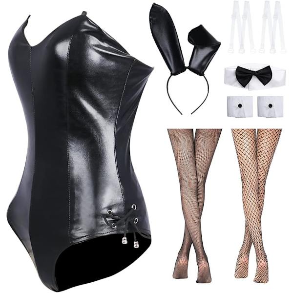 ens Bunny Girl Senpai Cosplay Kostym Outfit Anime Roll Cosplay En Delig Bodysuit med Kaninöron Strumpor Set Svart Liten