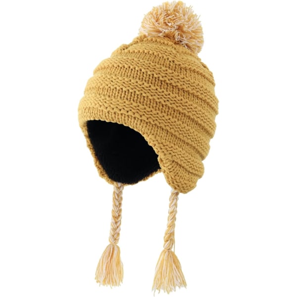 Racy Toddler Earflap Beanie för pojkar flickor barn Sherpa fodrad vinter stickad mössa gul 3-8 år