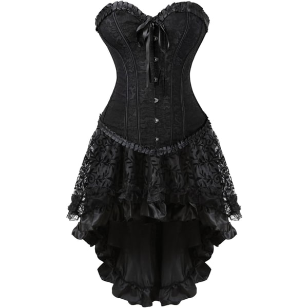 nan korsettklänning för kvinnor spets axelbandslös Steampunk kostym Gotisk korsettkjol Halloween kostym Svart Stor