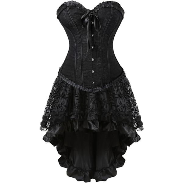 nan Korsettklänning för kvinnor Spets Strapless Steampunk Kostym Gotisk Korsett Kjol Halloween Kostym Svart Stor
