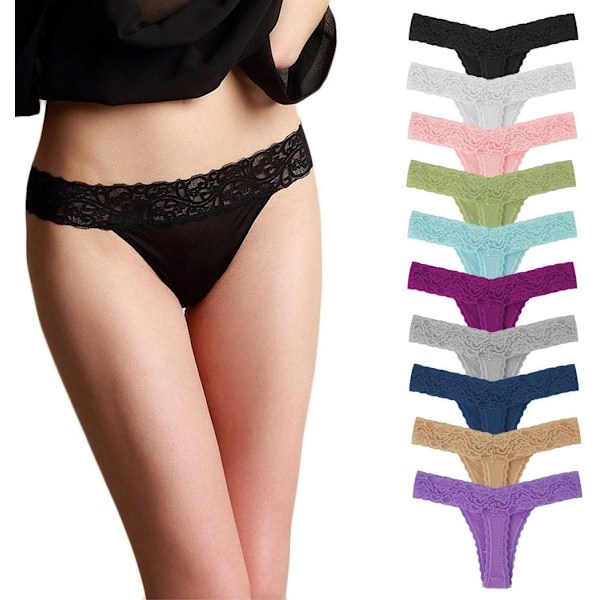 xi 10-pack spetsstringtrosor för kvinnor, plus size, lågt skurna bomullstrosor för kvinnor, tangatrosor i olika färger