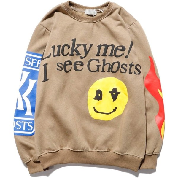 Lucky Me I See Ghosts Sweatshirts 3D Print Mode Pullover Luvtröja Tungvikt Trendig Hip Hop För Män Kvinnor Khaki Medium