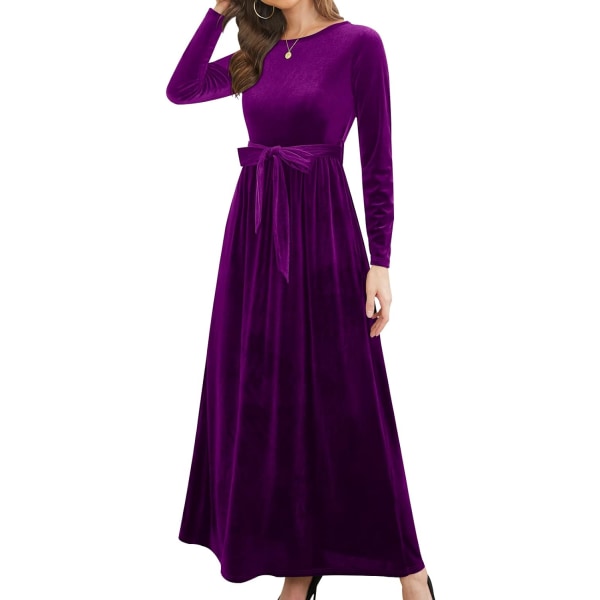 MOON Damkläder Jul Långärmad Sammet Vinter Formella Klänningar Elegant Höst Maxi Festklänning 1#lila Liten