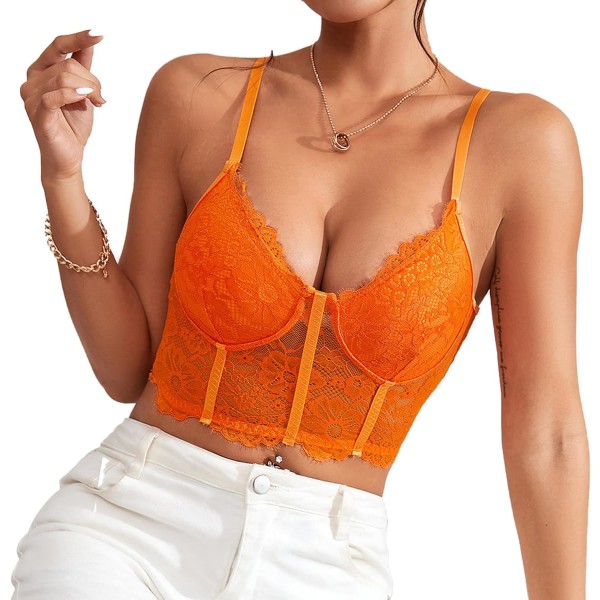 sliibeiiy Damspets Bralette Crop Tops Underkläder Bustier Spaghetti Strap Korsett BH Top Orange X-Small