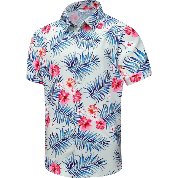 cki Hawaiiskjorta för män, unisex sommarstrand Casual Kortärmade Button Down-skjortor, printed Palmskugga Kläder Blomträd Beige Liten