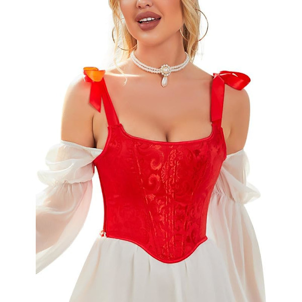 vila.Y Fashion Korsett Dam Halter Overbust Korsett Röd Jacquard XX-Large