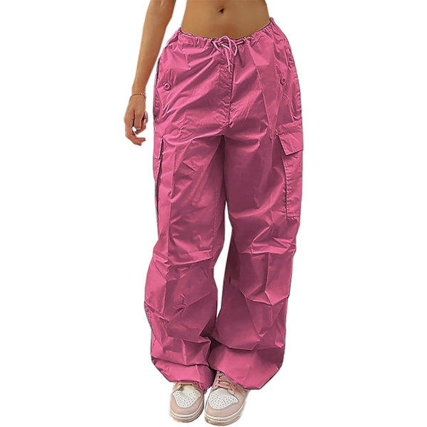 cy Fallskärmsbyxor för kvinnor Dragsko Baggy Cargobyxor Y2K Byxor Lågt skurna Joggingbyxor Lösa Hip Hop A Fuchsia X-Large