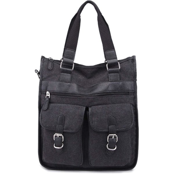 flow Vertikal Portfölj Canvas Läder Laptop Axelväska Tote Väska Handväska Kol