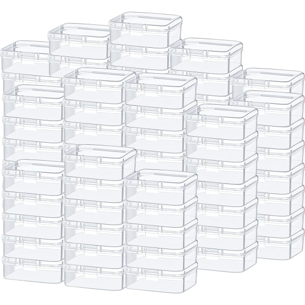 INIOR 100 st klara plastpärlor Förvaringsbehållare Låda Liten genomskinlig låda med gångjärn Litet case Mini Square 2,1 x 2,1 x 0,8 tum