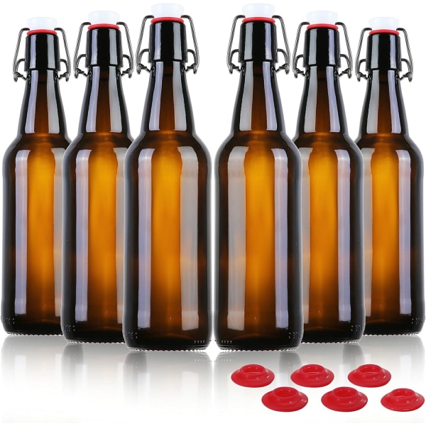 YODA 16 oz bärnstensfärgade ölflaskor av glas för hemmabryggning med flipkapslar, case om 6