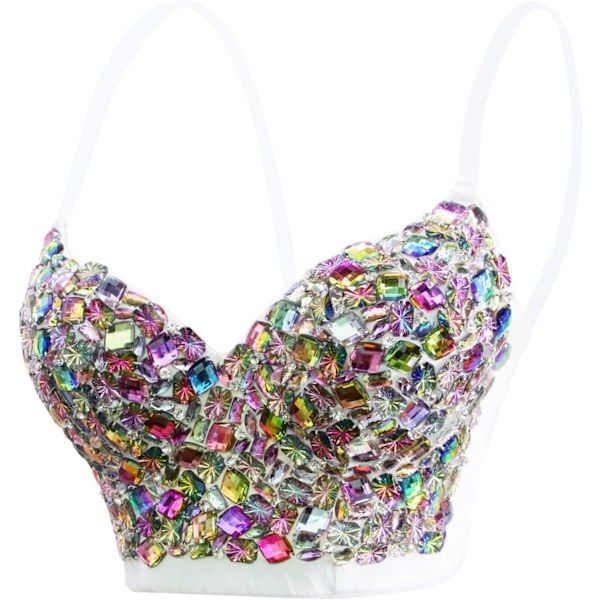 kiss Damkläder Sexig Strass Bustier Push Up Crop Top Club Fest Glitter Ädelsten Korsett Topp BH Flerfärgad Rhi X-Small
