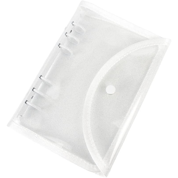 Pärmomslag Genomskinlig Glitter Mjuk PVC Pärmar Mapp Vit Påfyllningsbar 6-Ring Pärm Kuvert Pärmomslag med Snäppknapp A6 Vit