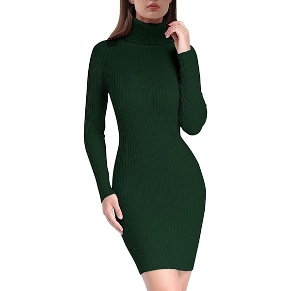 Kvinnor Turtleneck Långärmad Bodycon Höst Vinter Mini Slim Stickad Tröja Klänning Mörkgrön XX-Large