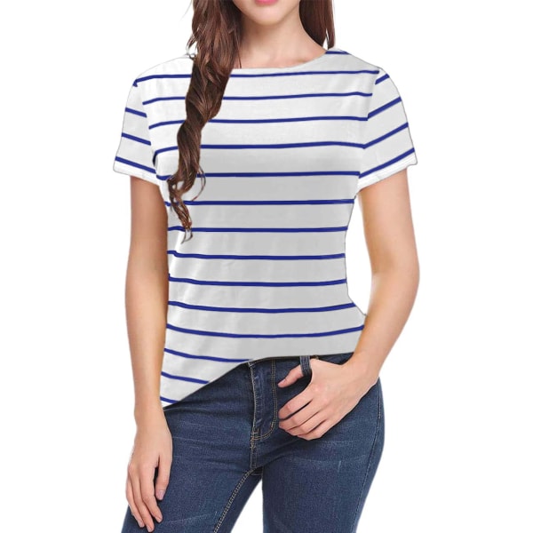 oco 80-tals off Shoulder-tröjor för damer Kortärmad Casual Loose Fit Blus T-shirt Blå, Stripe 1 Large