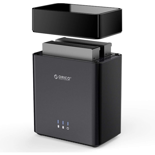 USB3.0 2-fackars hårddiskdockningsstation verktygsfri magnetisk kapsling för 3,5-tums SATA extern hårddisk stödjer 2x10TB med 12V4A strömadapter kompatibel med fläktar