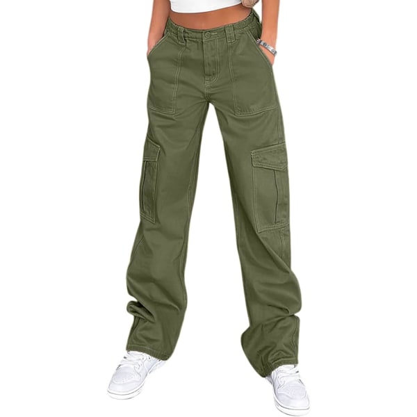 uo Cargobyxor för kvinnor Casual med hög midja Baggy Stretchy Bred Ben Y2K Streetwear med 6 fickor Army Green Medium