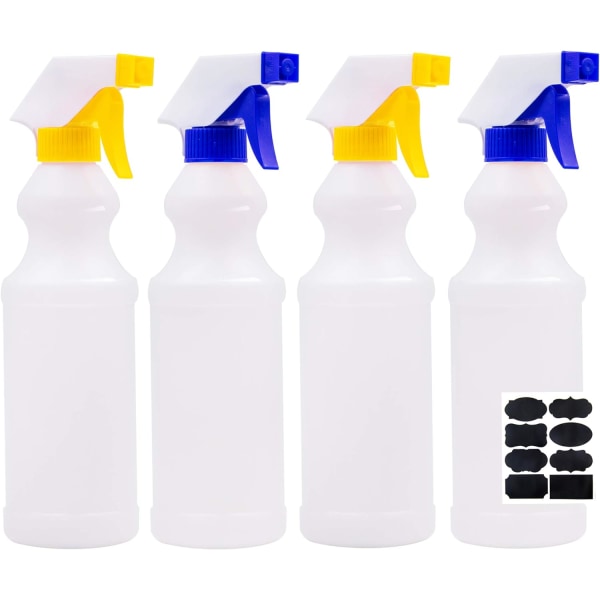 Pstic sprayflaskor läckagesäkra, 4-pack 480 ml sprayflaskor för rengöringslösning, tom sprayflaska, kraftig sprayflaska med tratt och krita