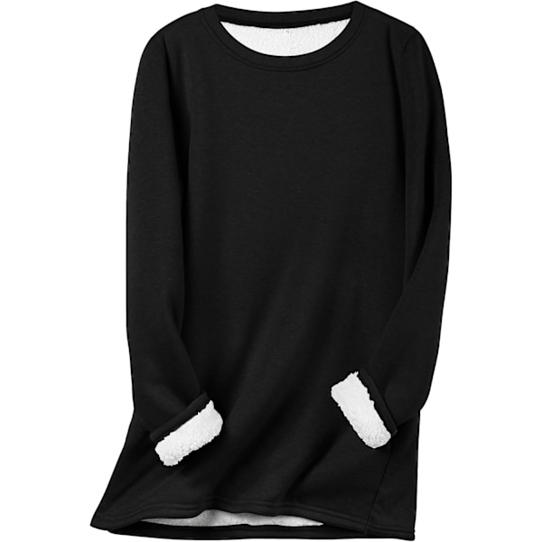go Damkläder Vinter Varma Sherpa Fodrad Fleece Crewneck Sweatshirt Pullover Loungewear Tunika Toppar