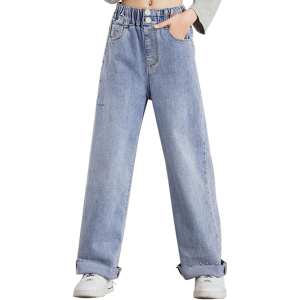 byrrly Girls Wide Leg Jeans Kids Baggy Elastic Waist Casual Denim Pants with Pockets