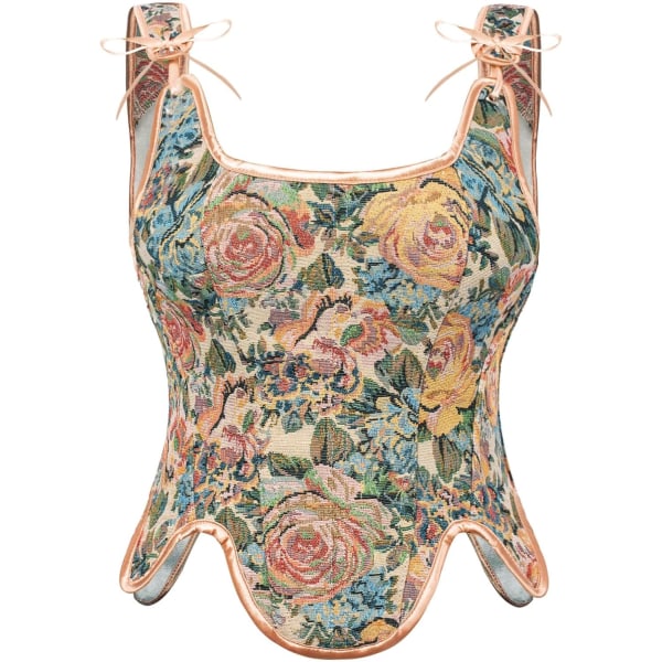 rlet Darkness Korsett Toppar För Kvinnor Renässans Spets Upp Blommig Överbyst Benad Bustier Livstycke Z - Apricot Flo 10