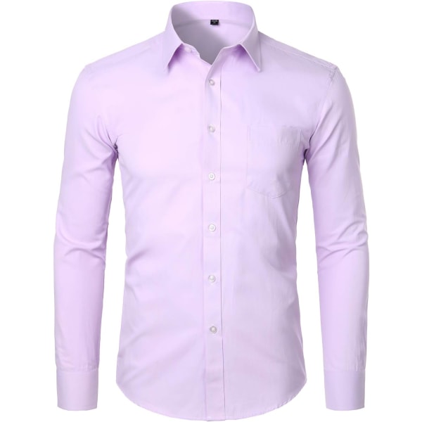 OYAA Långärmad herrskjorta Solid Slim Fit Casual Business Formella Button Up-skjortor med ficka Micro Twilled L Large