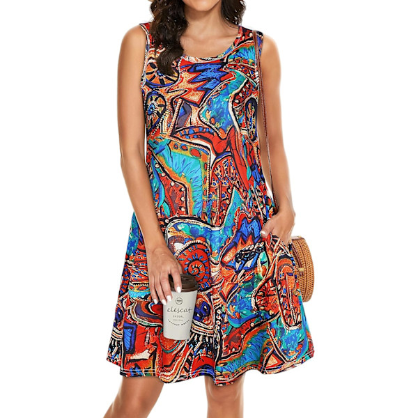 at Sommarklänningar för kvinnor Strand Casual T-shirt Plus Size Blommig Kortärmad Lös Flytande Sommarklänningar Färgglad Boho Print 3X-Large
