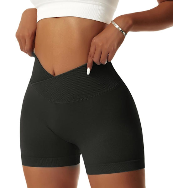ie Dam Gym Shorts V Cross Elastisk Push Up Yoga Shorts Booty Scrunch Hög Midja Atletiska Leggings Schwarz X-Small
