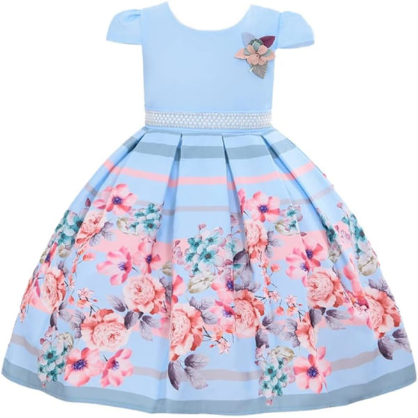 Cosplay Elegant Flower Glown Dress för flickor Young Adult Fashion Bow Flower Kids Party Festival Åldrar 5-9 år Baby Blue 2 7 år