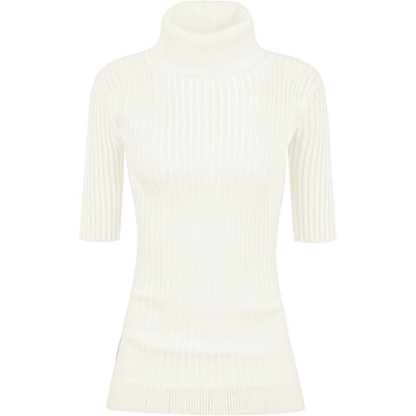 Dam Turtleneck 1/2 Halv Ärm Hög Stretch Ribbstickad Åtsittande Tröja Vit Stor
