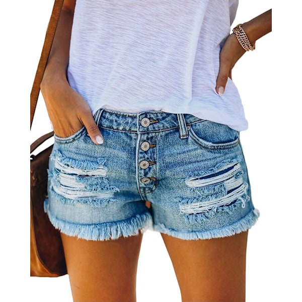 OCAL Dam Ripped Denim Sommar Jean Shorts Mid Rise Vikta Fåll Jeans Shorts