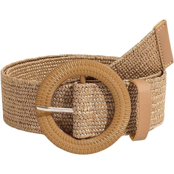 dusa Dam rund spänne elastisk halmbälte Boho midjebälte medium brun kostym midja 41″-45″