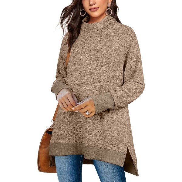EFAN Damtröja med polokrage, hög-låg fåll, slits i sidan, Ag Light Khaki, Small