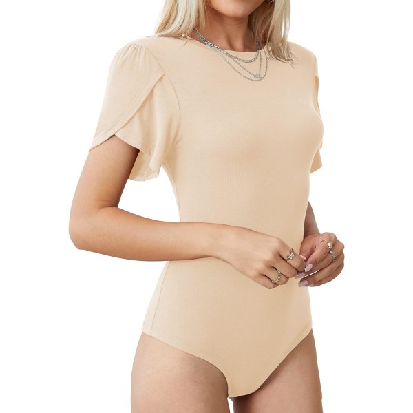 LASI kortärmad kronblad för kvinnor med rund hals Slim Fit Casual Stretchig kroppsoverall T-shirts 03 Nude X-Large