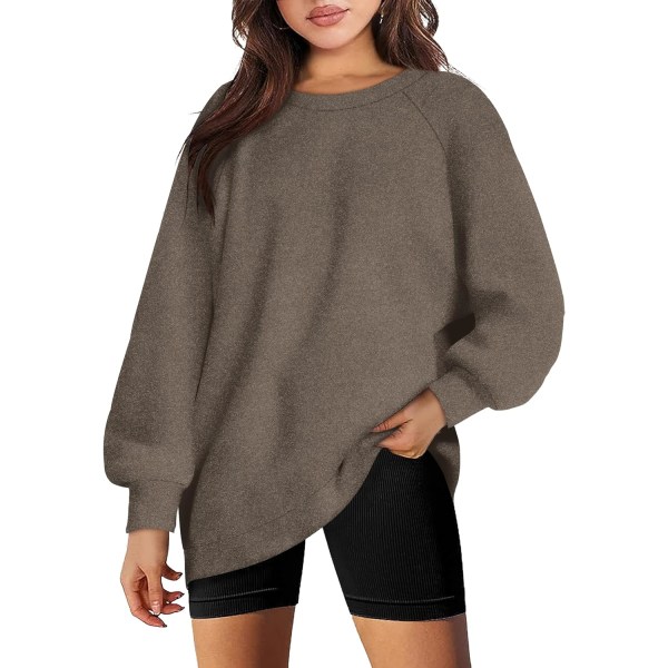EFAN Oversized Sweatshirt för kvinnor Fleece Pullover Långärmade Toppar Crewneck Casual Trendiga Höstkläder 02-kaffe X-Large