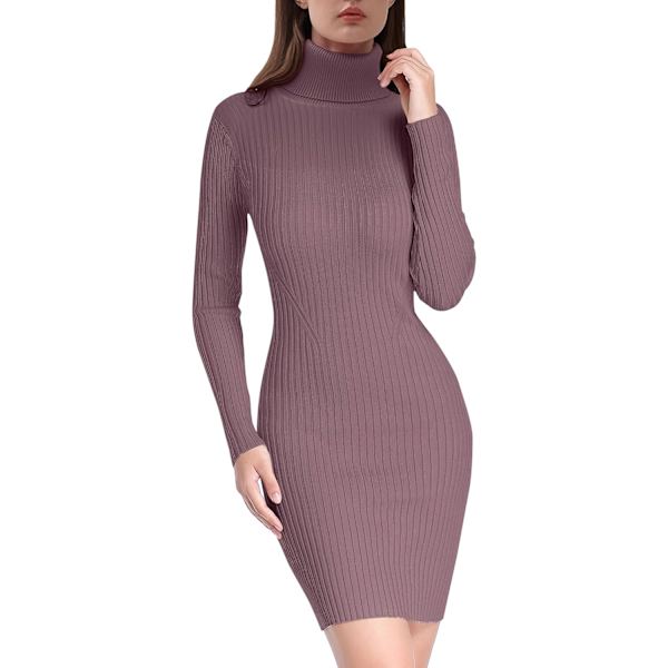 Kvinnor Turtleneck Långärmad Bodycon Höst Vinter Mini Slim Stickad Tröja Klänning Bär Stor