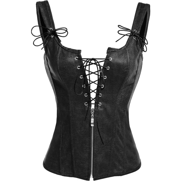 vila.Y Fashion Korsett Dam PVC Renässans Snörning Bonad Bustier Strumpeband Remmar Svart Läder X-Large